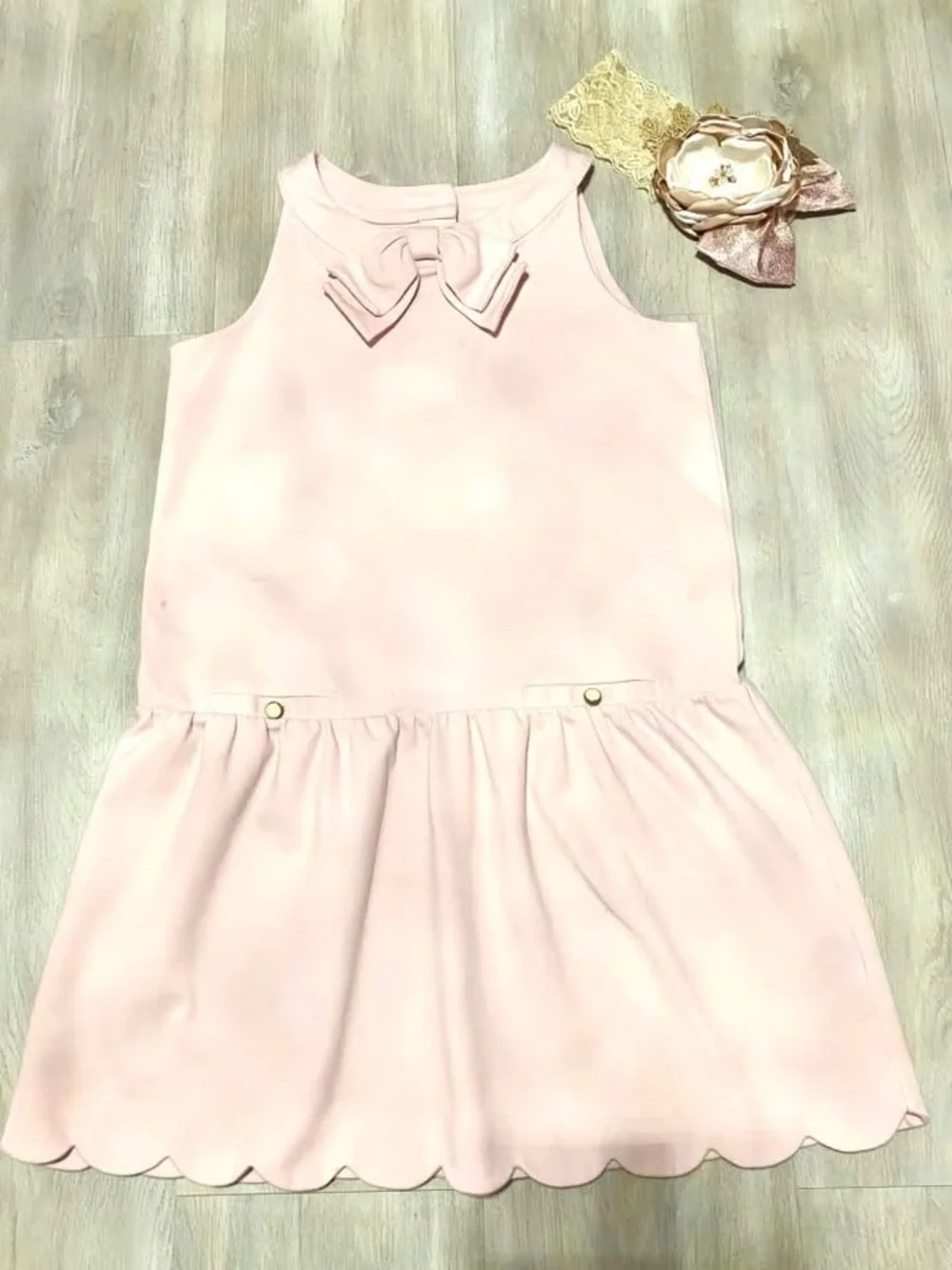 Janie and Jack Pale Pink Bow-Front Scalloped Hem Dress